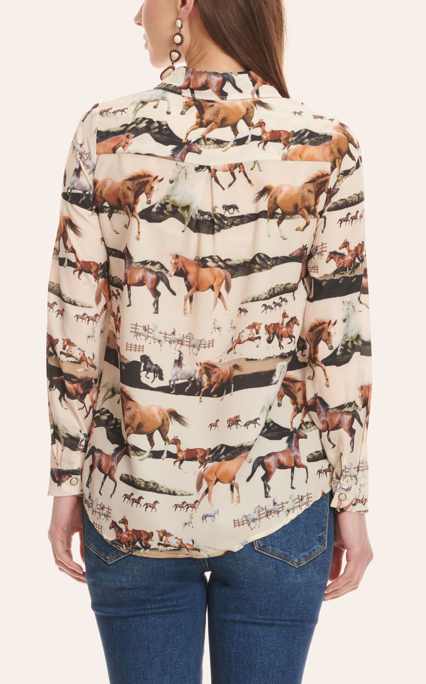 Horseshoes Women's Harness Print Long Sleeve Riding Style Casual Shirt main image 1