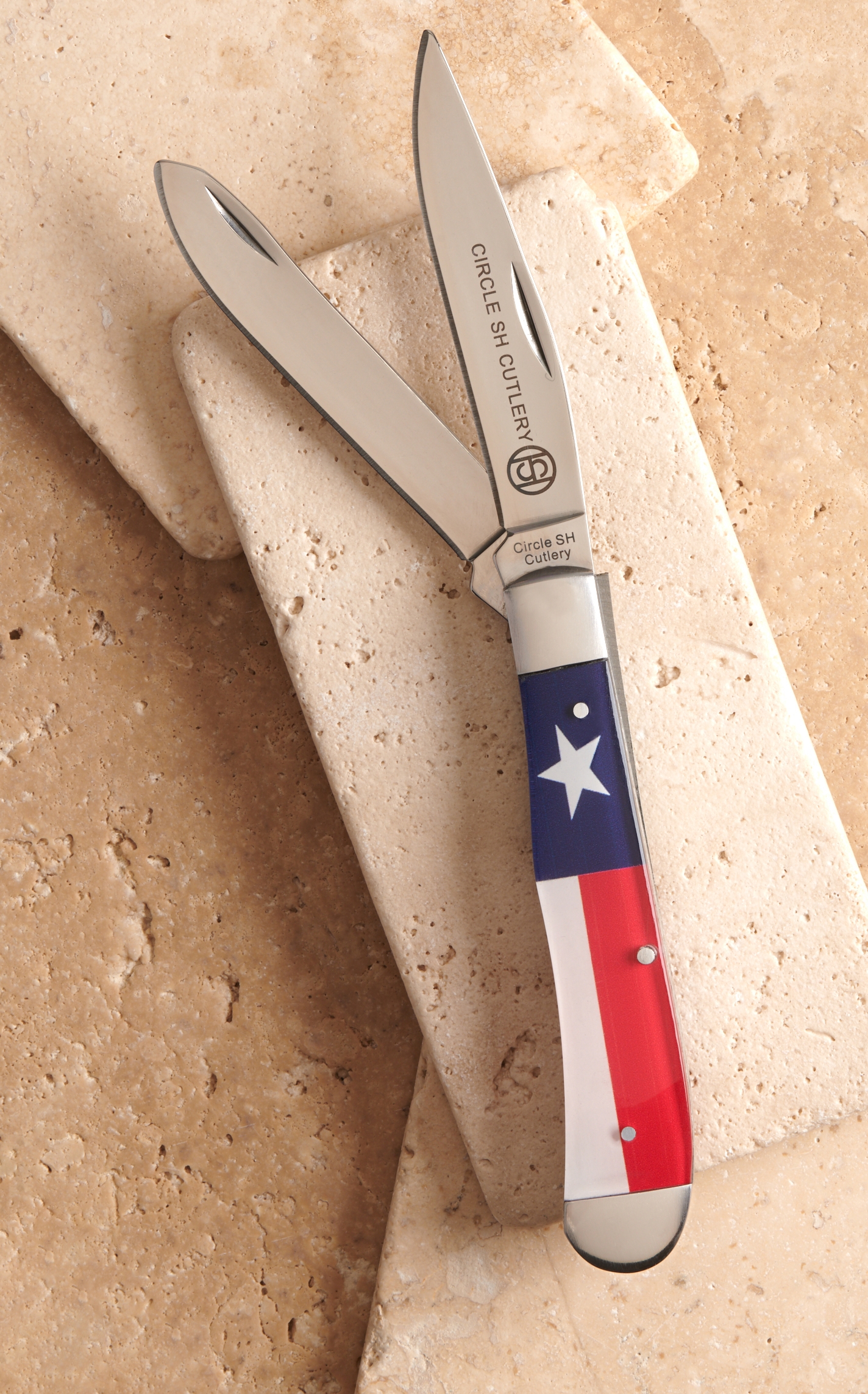 Circle SH Cutlery Acrylic Texas Flag Print Trapper Knife