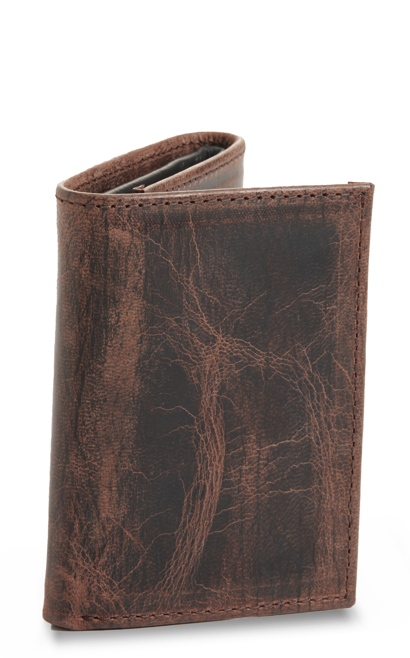 JRC & Sons Men's Chocolate Brown Mad Dog Goat Leather Trifold Wallet