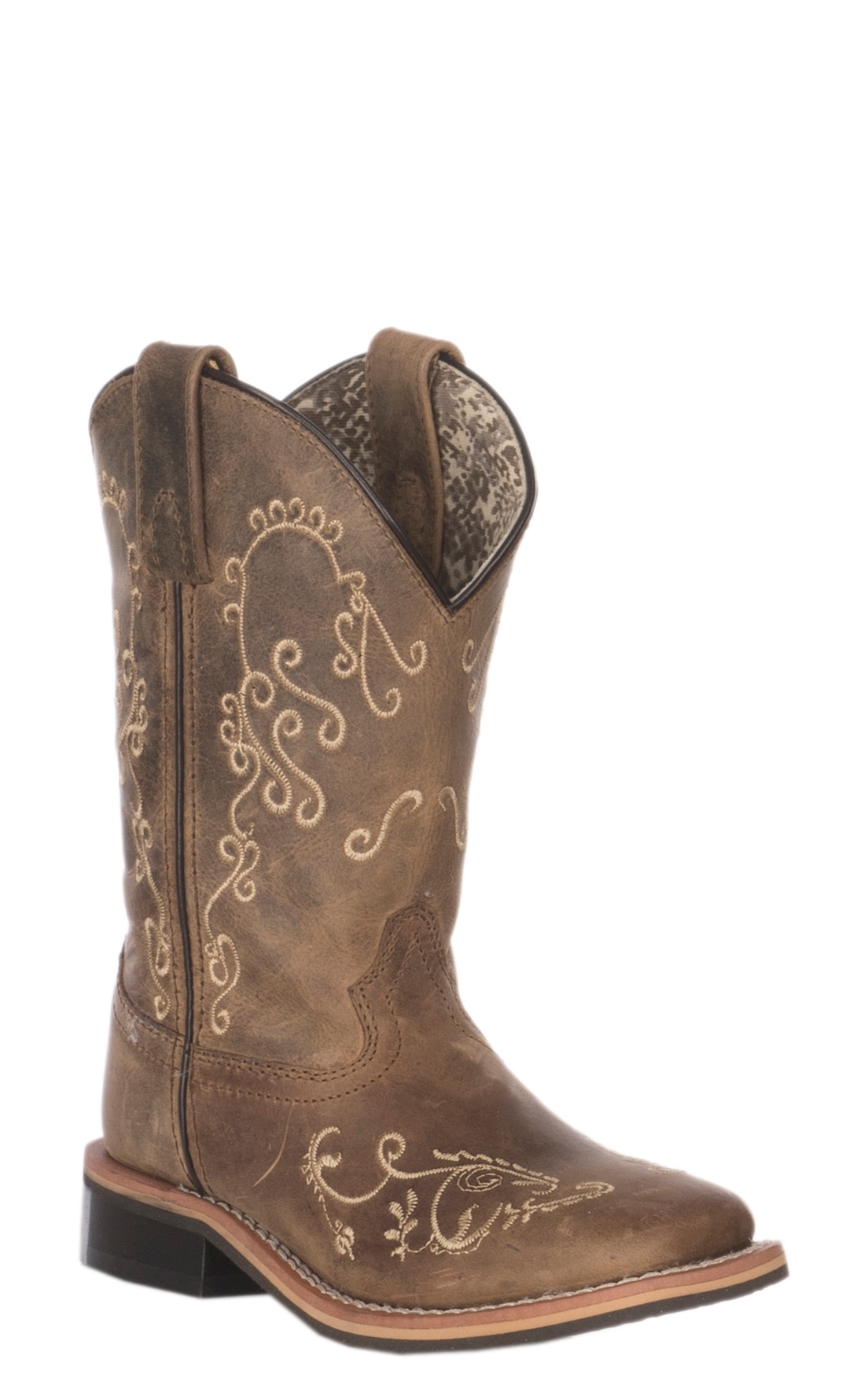Smoky Mountain Kids Waxy Brown with Floral Embroidery Square Toe Cowboy Boot