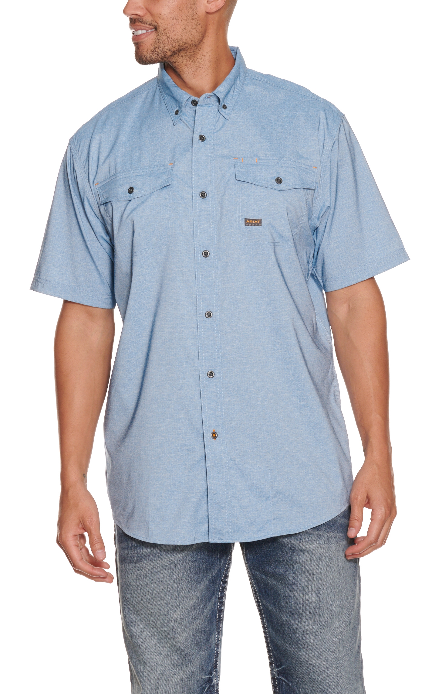Ariat Men's Rebar Made Tough Deep Water Blue VentTEK DuraStretch Short Sleeve Shirt