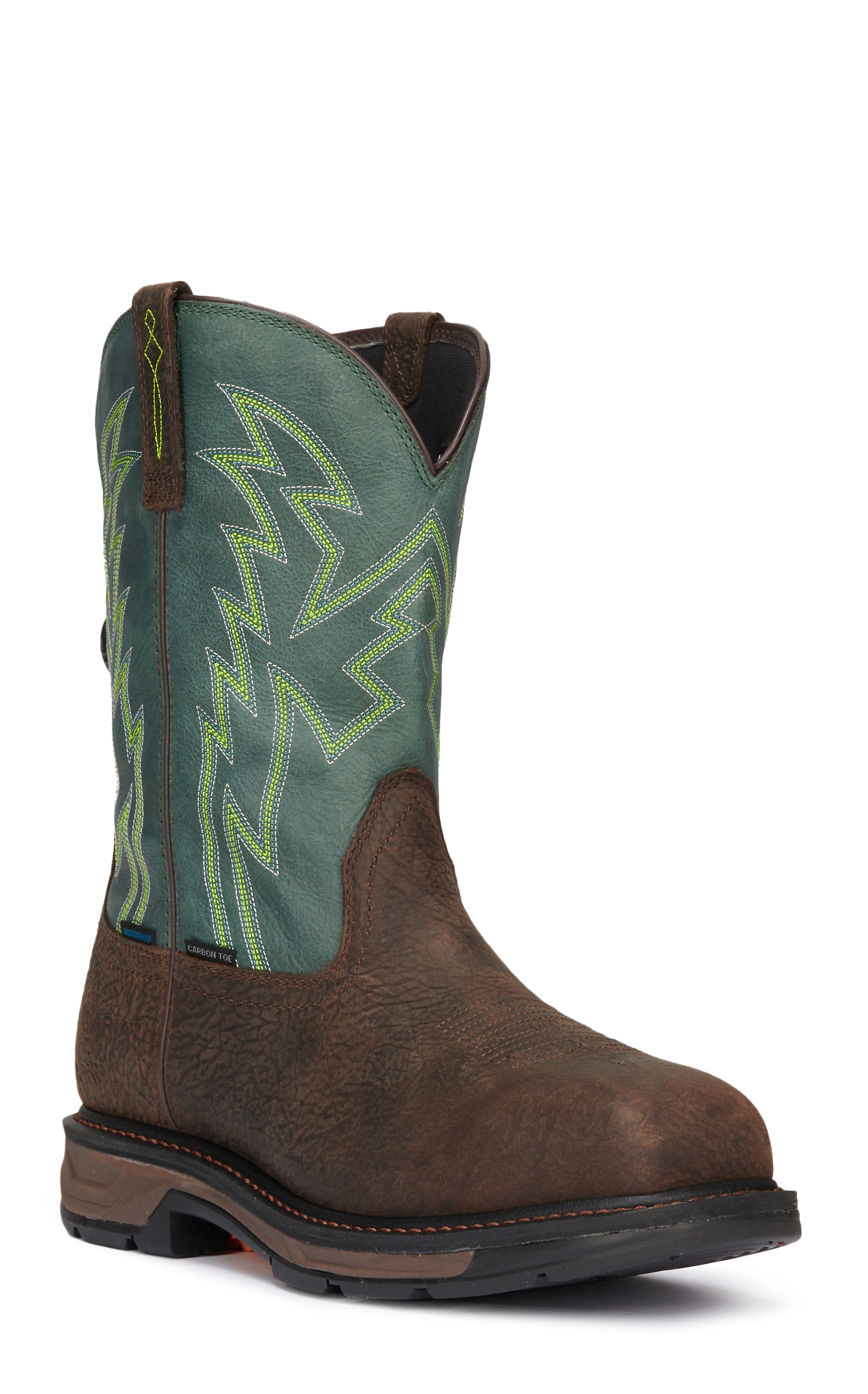 Ariat Men's WorkHog XT Brown and Dark Green BOA Fit Waterproof Square Carbon Toe Work Boots
