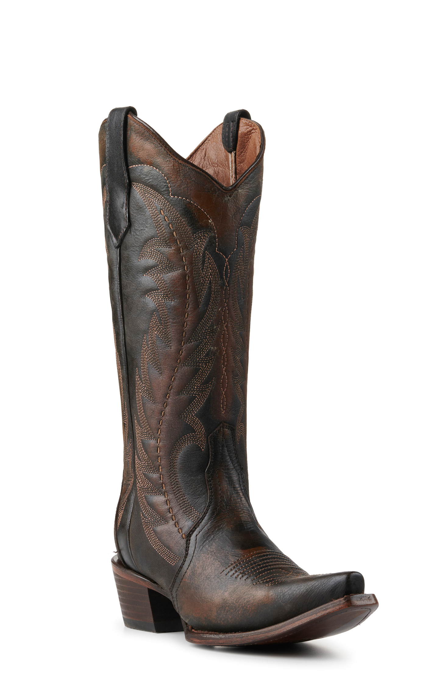 Circle G By Corral Women S Distressed Dark Brown With Embroidery Triad Snip Toe Cowboy Boots