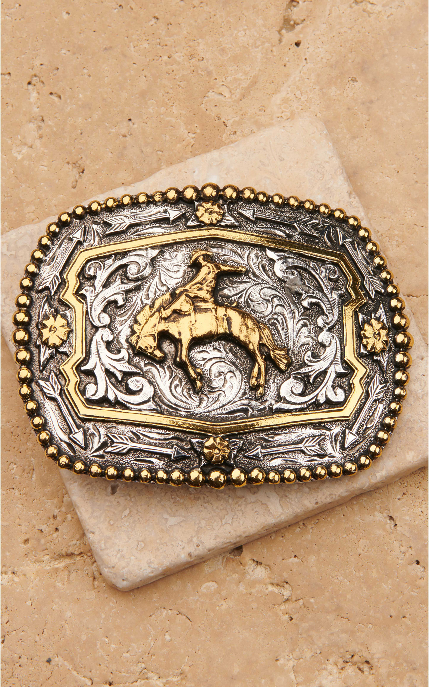 Andwest Men's Antiqued Silver And Gold Rectangle Bronc Rider With 