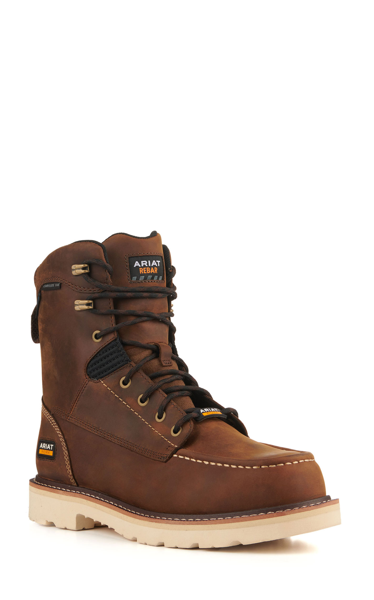 Ariat Men's Rebar Lift Distressed Brown Waterproof Round Composite Toe 8" Lace Up Work Boots