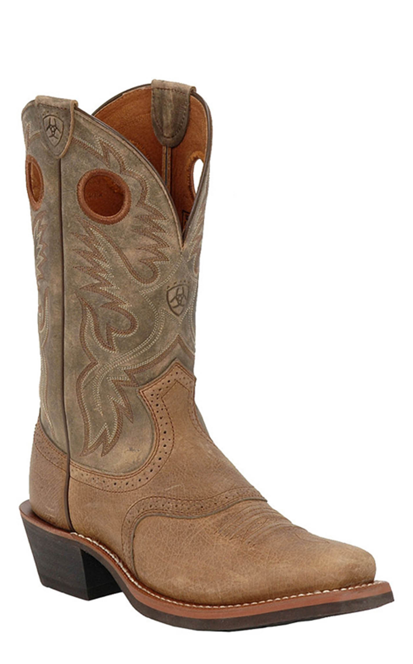 Ariat Men's Heritage Roughstock Earth and Brown Bomber Square Toe Buckaroo Cowboy Boots