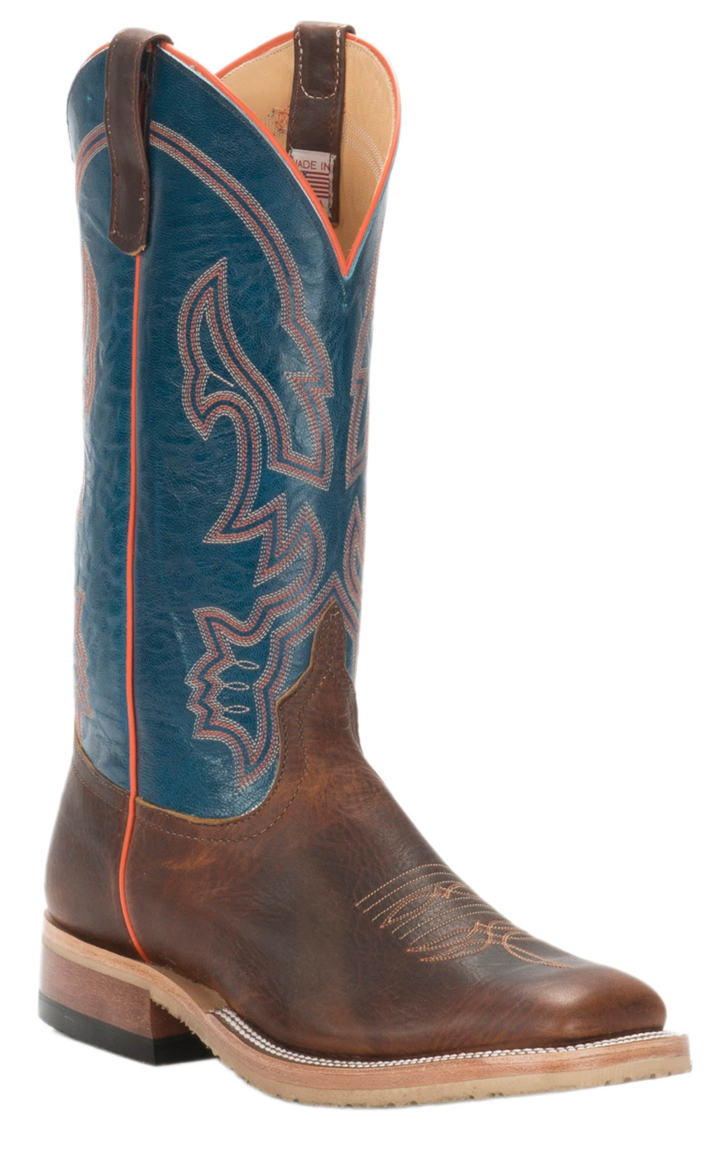 Anderson Bean Men s Briar Brown and Teal Wide Square Toe Cowboy Boot Cavender s