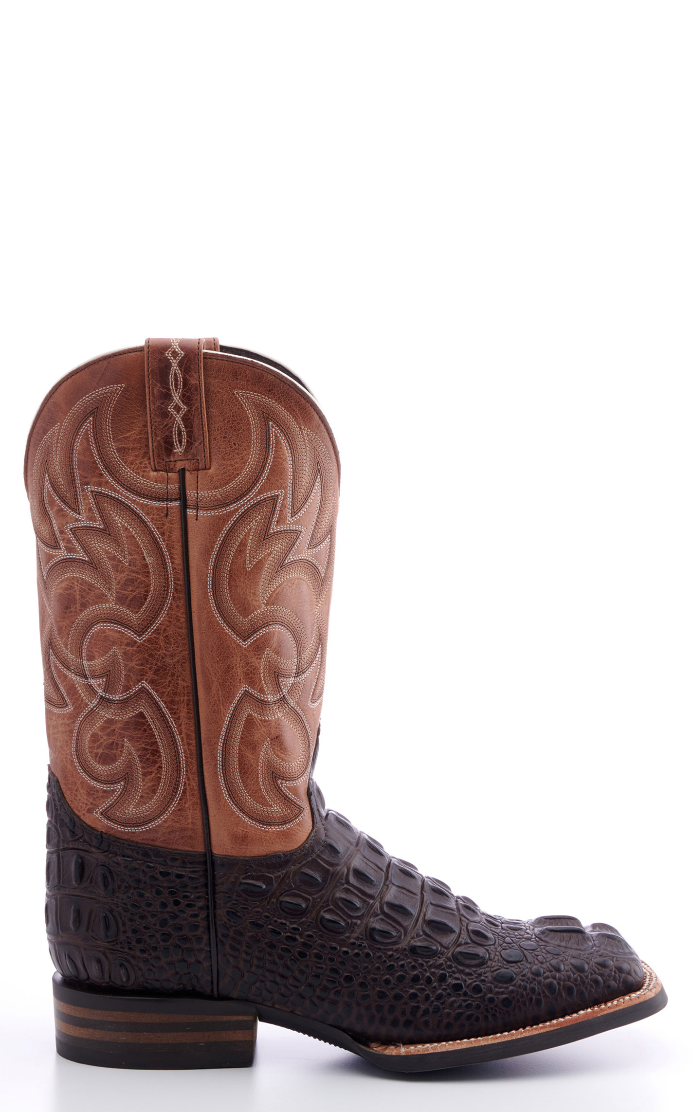 Cavender s Men s Intrepid Chocolate Hornback Alligator Print Wide Square Toe Cowboy Boot Cavender s