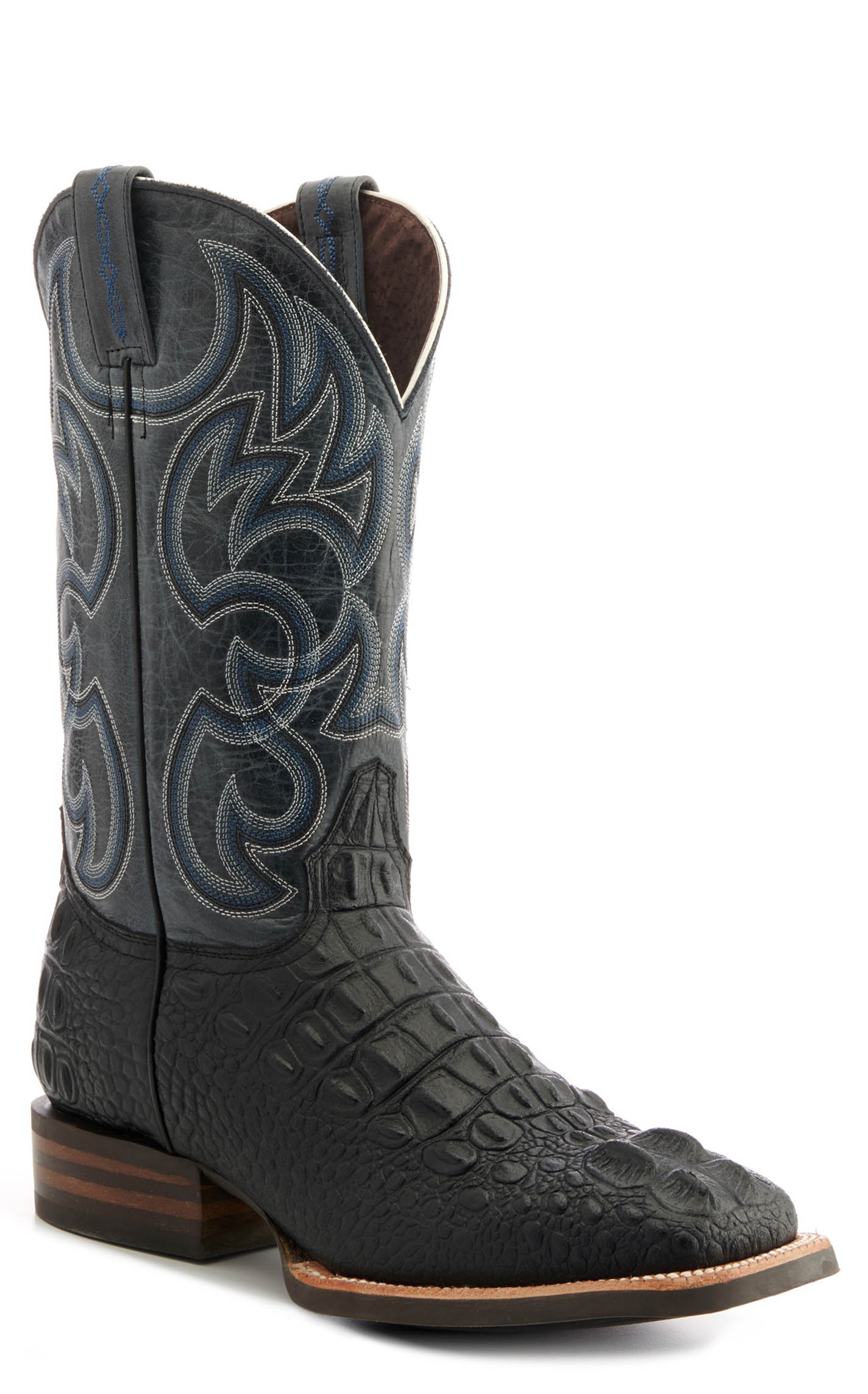 Cavender's Men's Intrepid Black Hornback Alligator Print and Grey Wide Square Toe Cowboy Boot