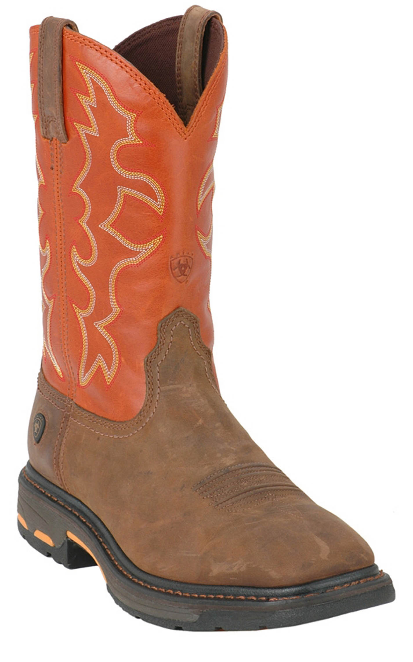 Ariat Men s WorkHog Earth Brown and Brick Orange Wide Square Toe Work Boots Cavender s