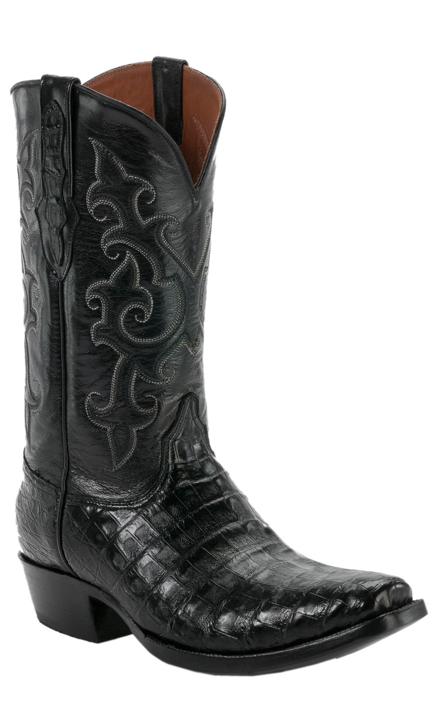 Black Jack Men's Black Caiman Belly 7-Toe Exotic Cowboy Black Jack Men's Black Caiman Belly 7-Toe Exotic Cowboy