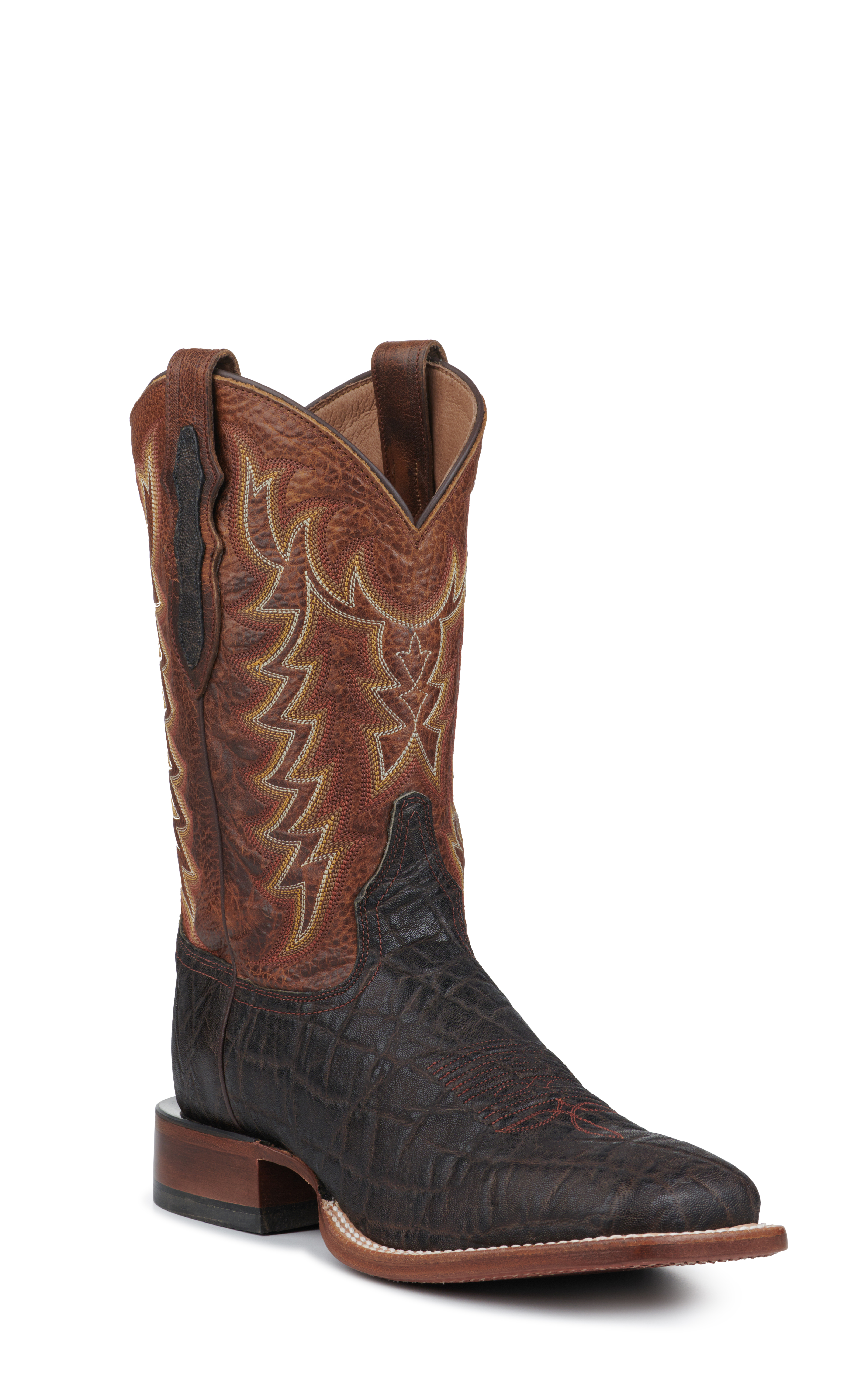 Tony Lama Men's Nicotine Vintage Elephant and Brown Wide Square Toe Exotic Cowboy Boots - Cavender's Exclusive