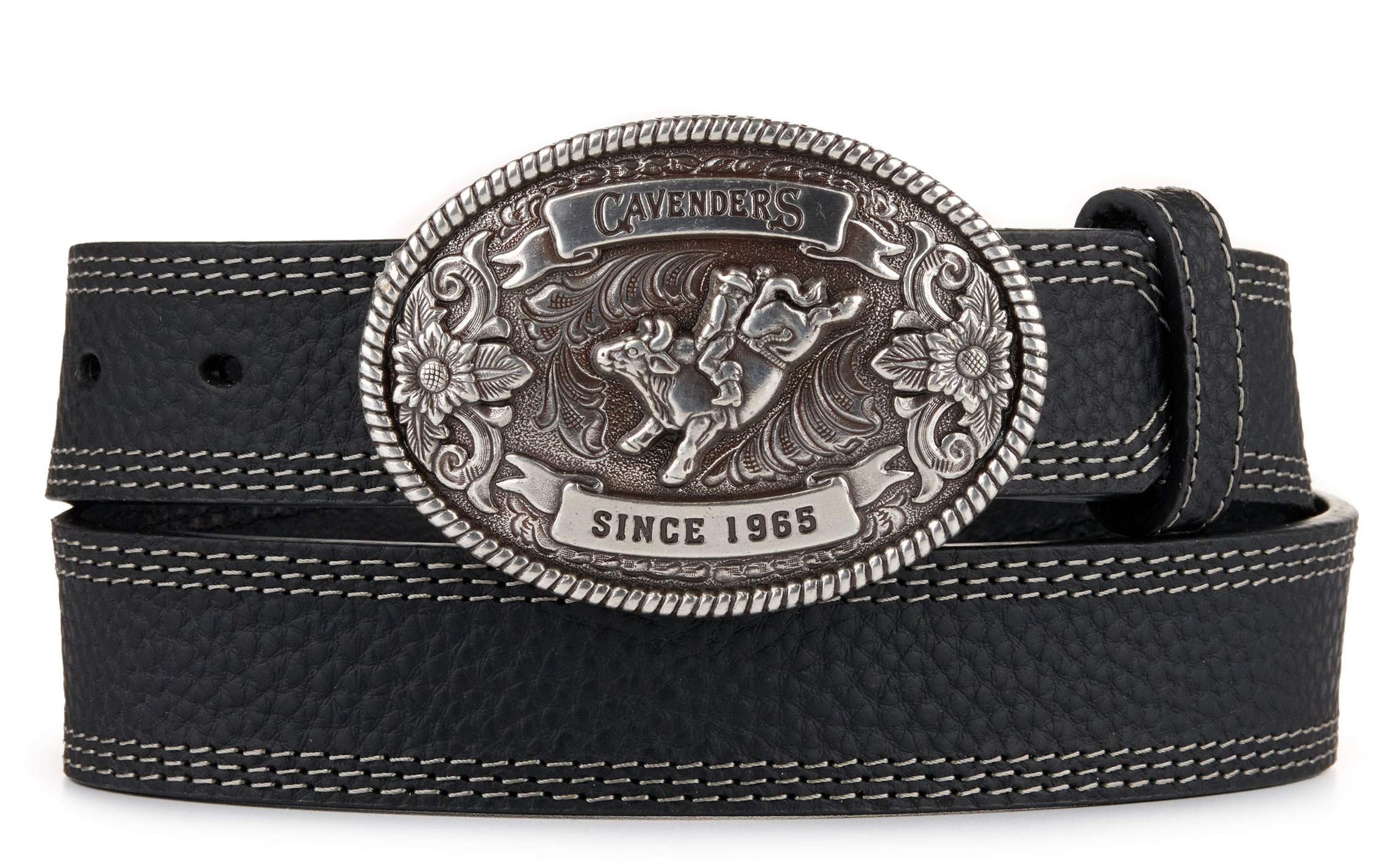 Cavender s Kids Black with Oval Bullrider Logo Buckle Western Belt 28