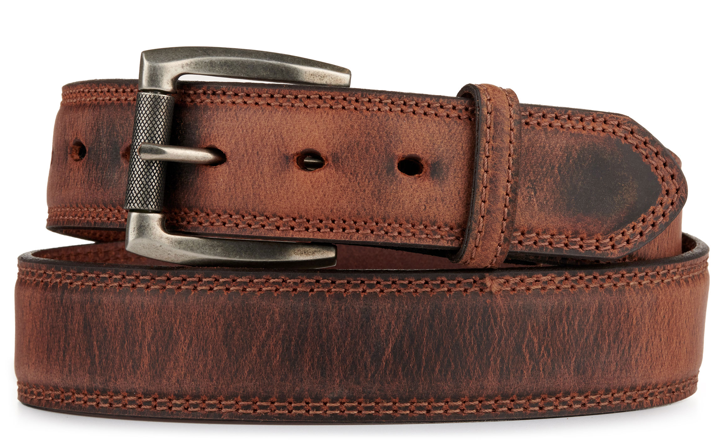 Andwest Men's Tan Leather With Knurled Roller Buckle Western Belt 