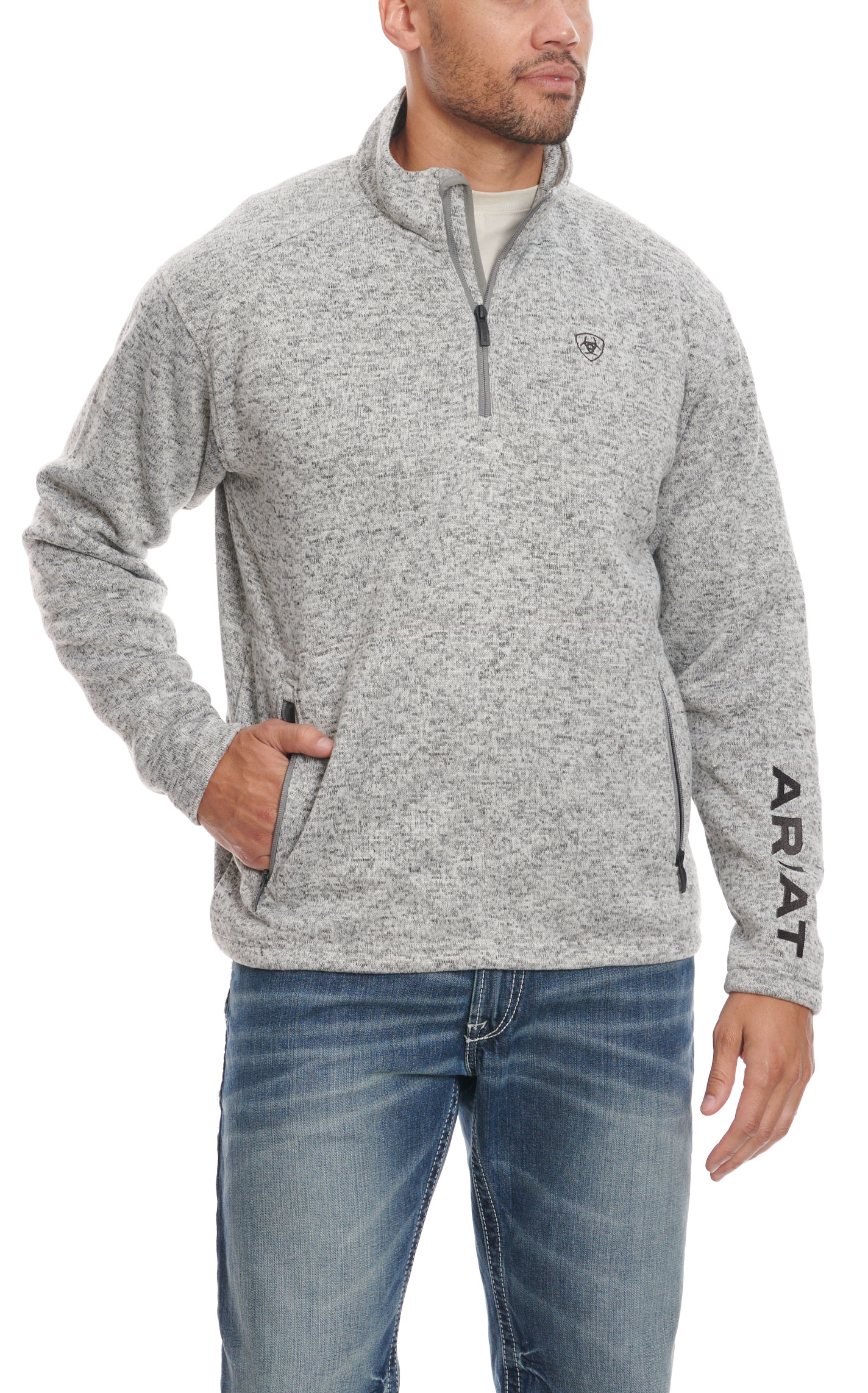 Ariat Men's Caldwell Sandy Grey 1/4 Zip Sweater Pullover