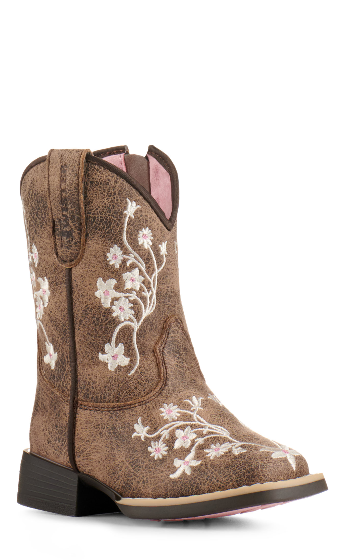 Twister Toddler Lily Brown with White Floral Embroidery Square Toe Cowboy Boots