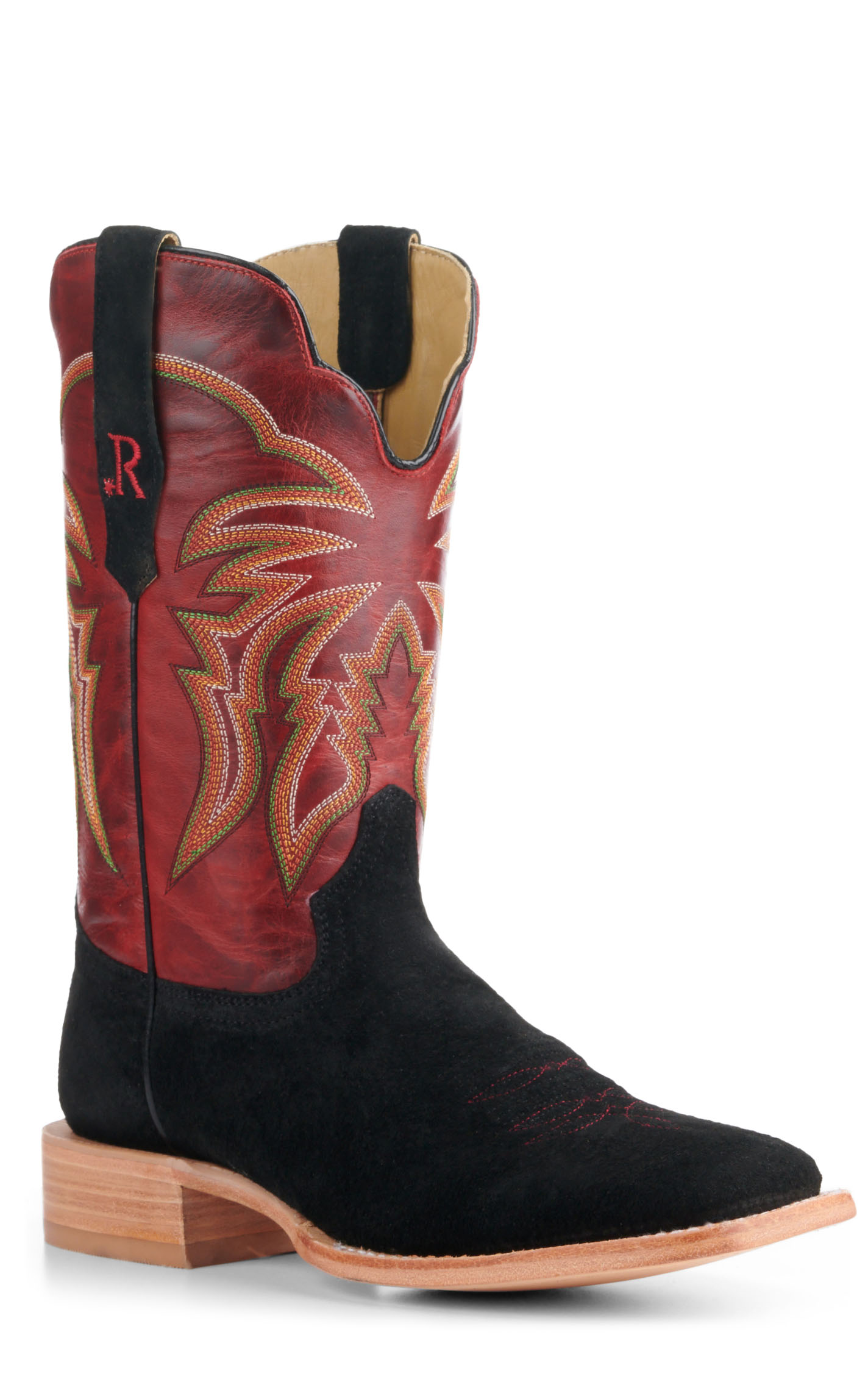 R. Watson Men s Black Boar and Barn Red Wide Square Toe Cowboy Boots