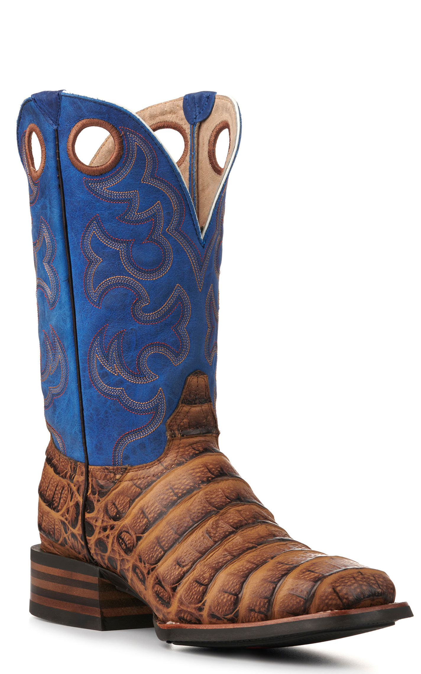 Cavender s Men s Intrepid Honey Giant Caiman Print and Blue Wide Square Toe Cowboy Boots 9.5xD