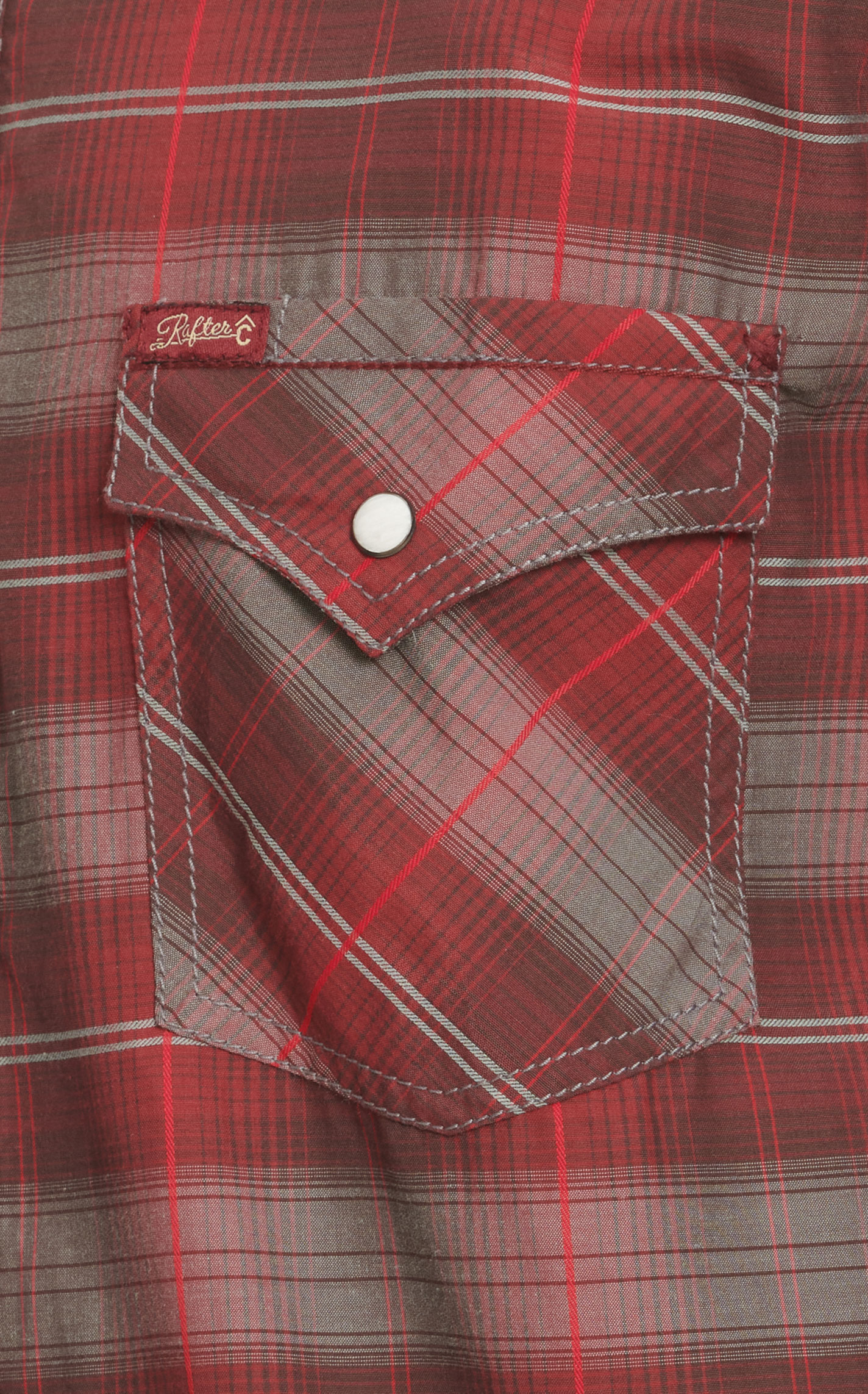 Rafter C Men's Red Dirt Collection Gray & Red Burgundy Plaid Western Shirt