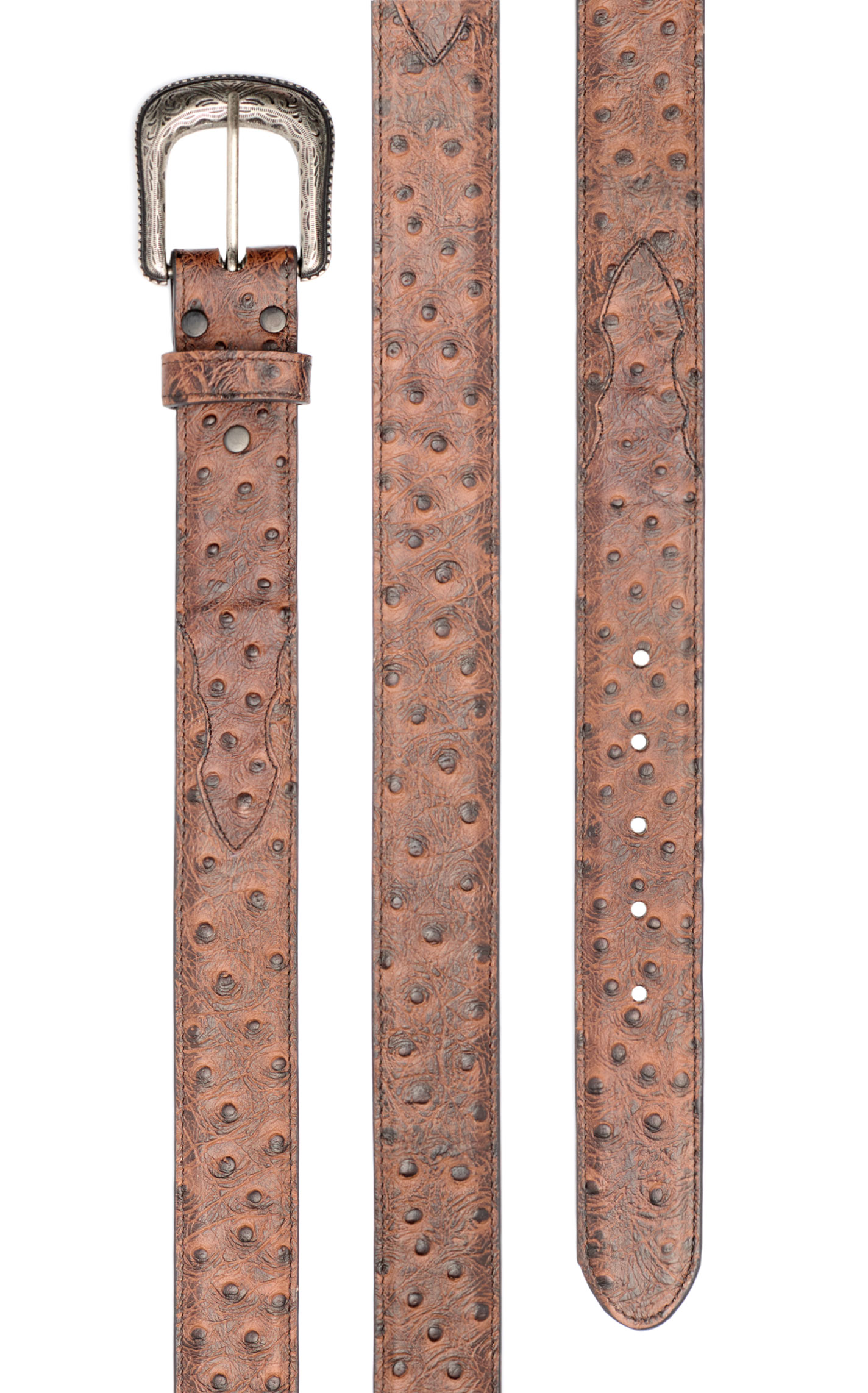 Cavender's Men's Chocolate Ostrich Print Western Belt