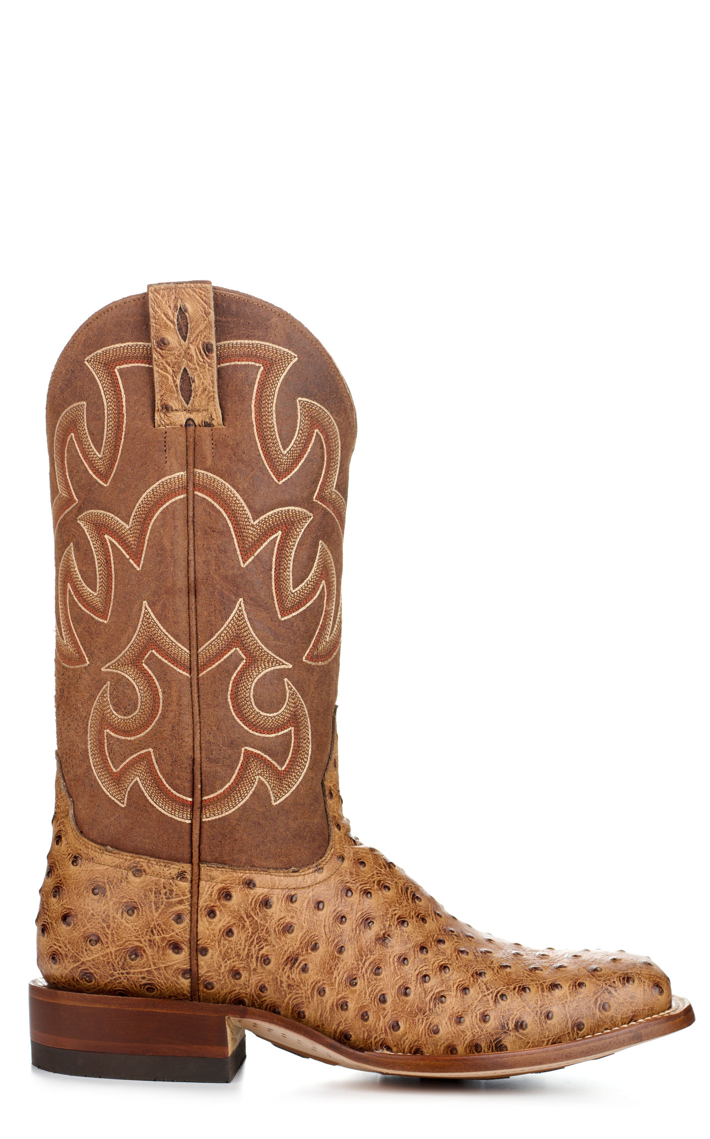 Cavender s Men s Endurance Brown and Camel Ostrich Print Wide Square Toe Cowboy Boots