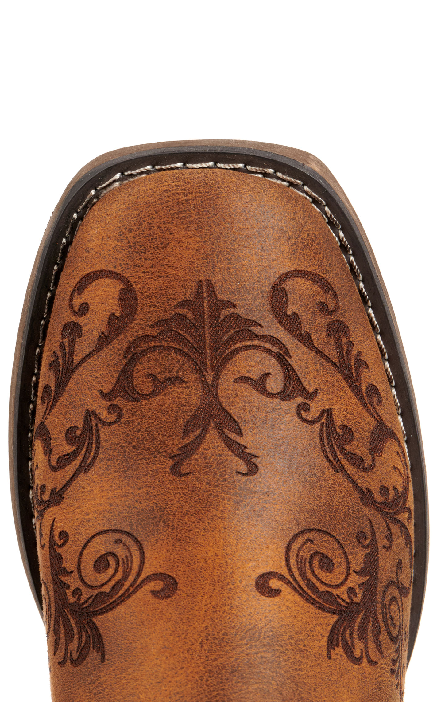 Roper Women’s Bailey Brown Laser-Etched Faux Leather Wide Square Toe Cowboy Boots