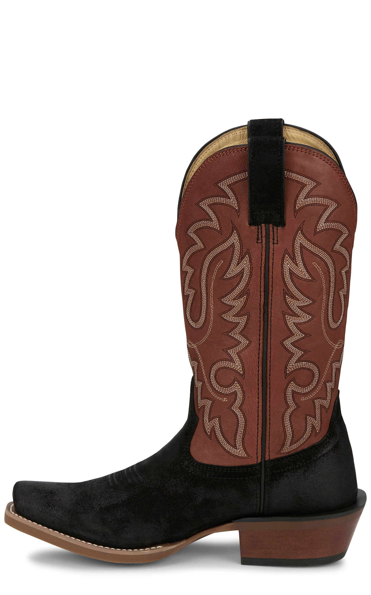 Justin Frontier Black Suede & Orange Goat Punchy Toe Cowboy Justin Frontier Black Suede & Orange Goat Punchy Toe Cowboy