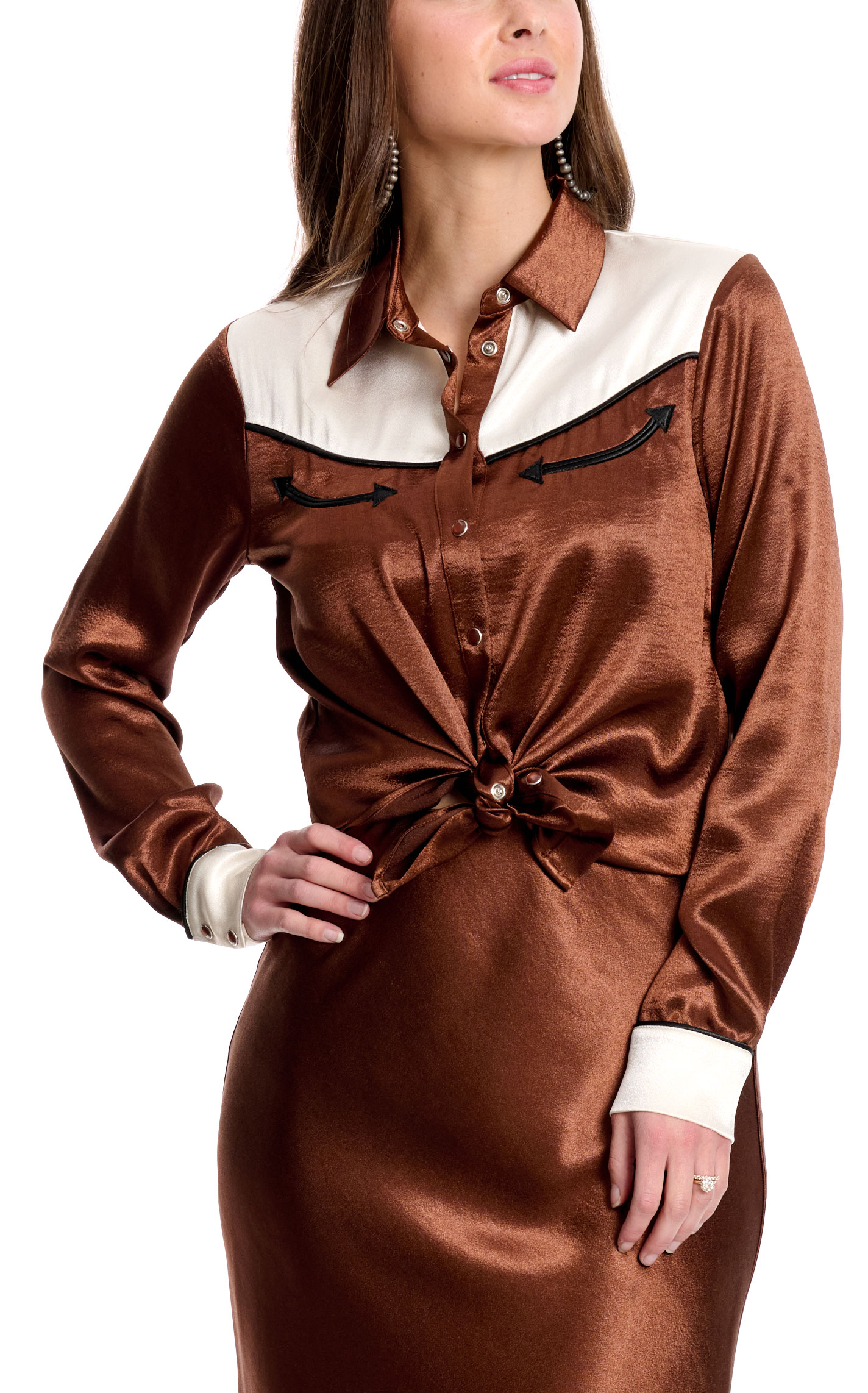 Rockin C Women's Rich Brown Silky Western Top