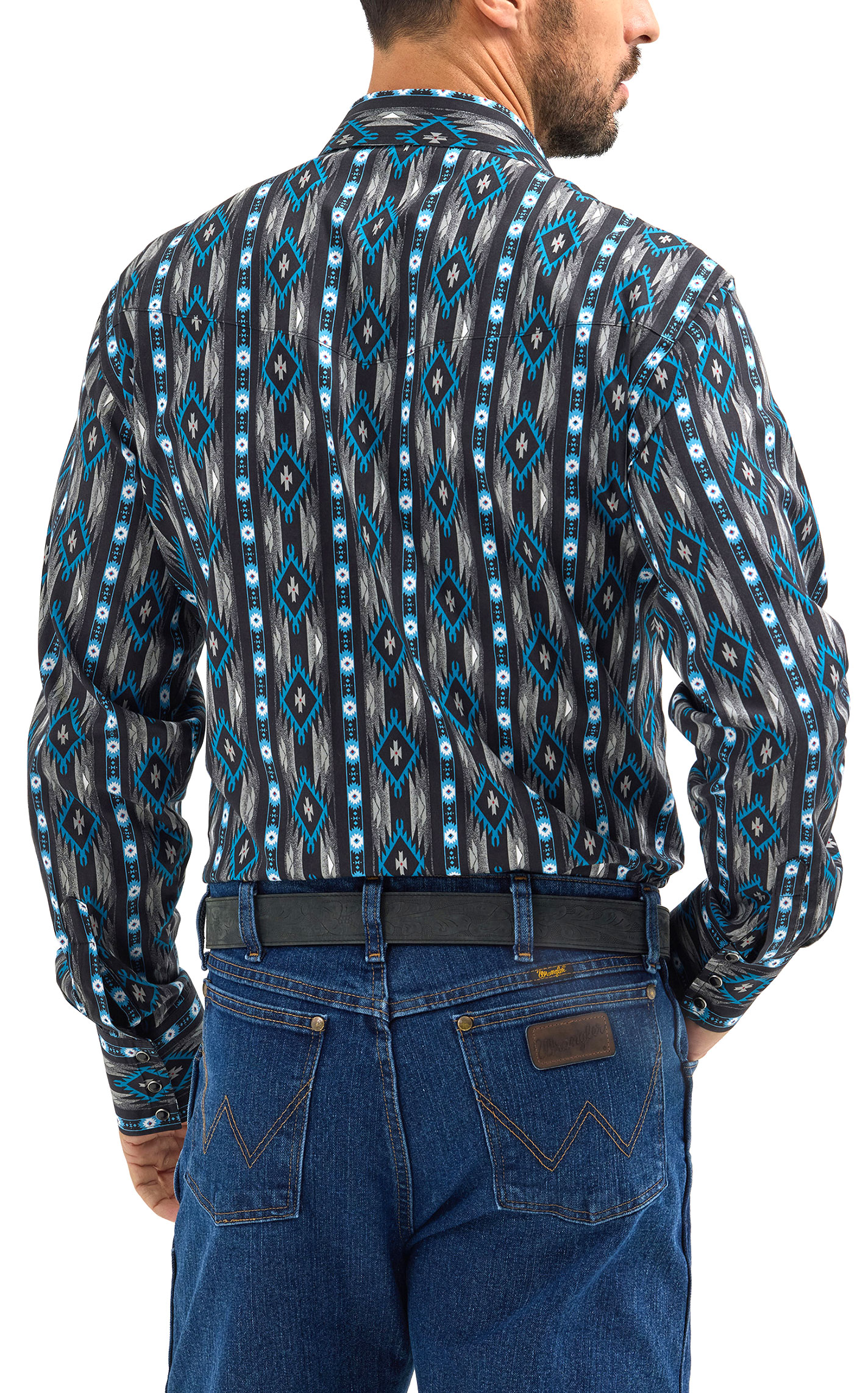 Wrangler Men's Checotah Black Taupe & Blue Aztec Western Shirt