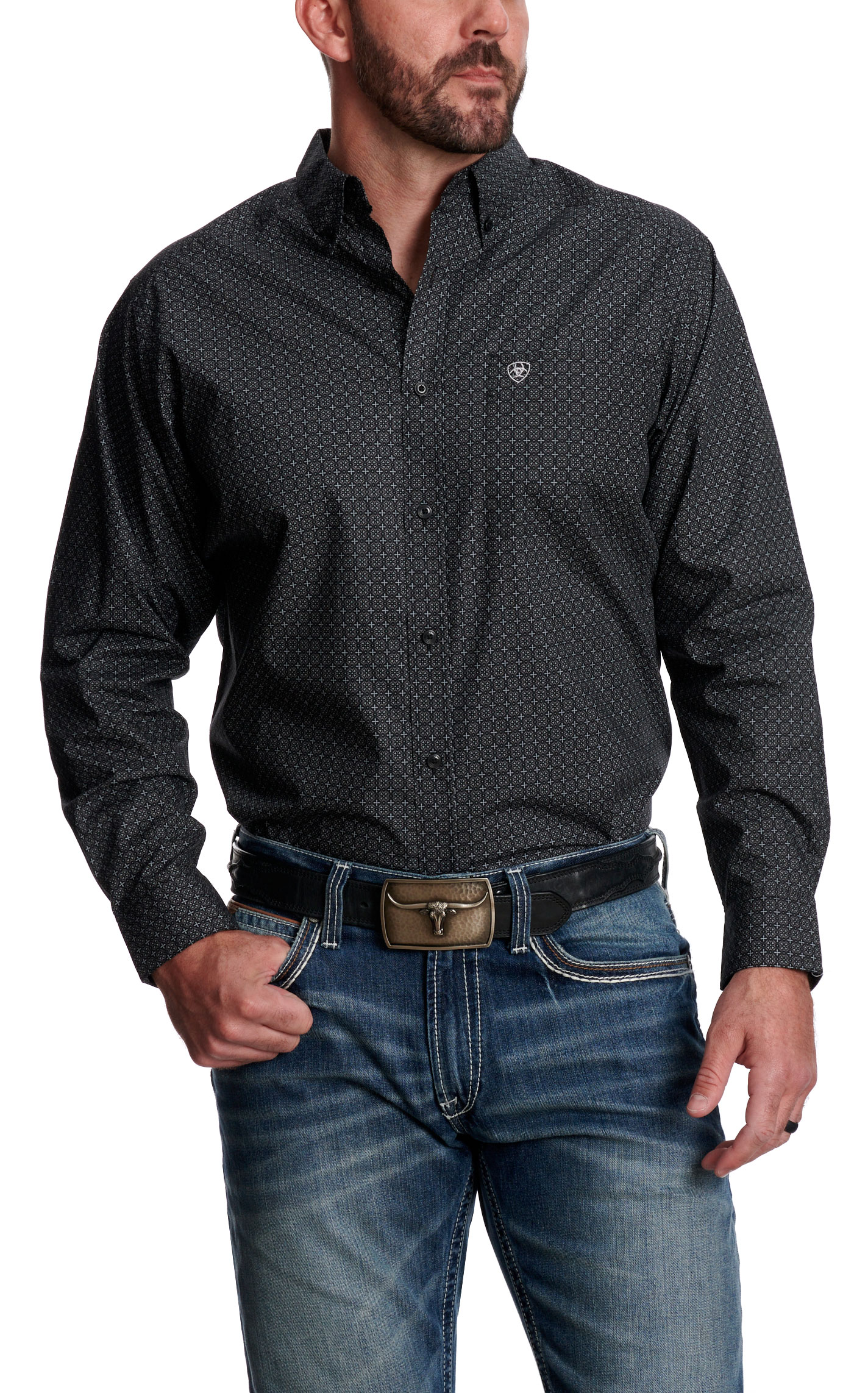Ariat Men's Kenny Black Geo Print Western Shirt - Big & Tall