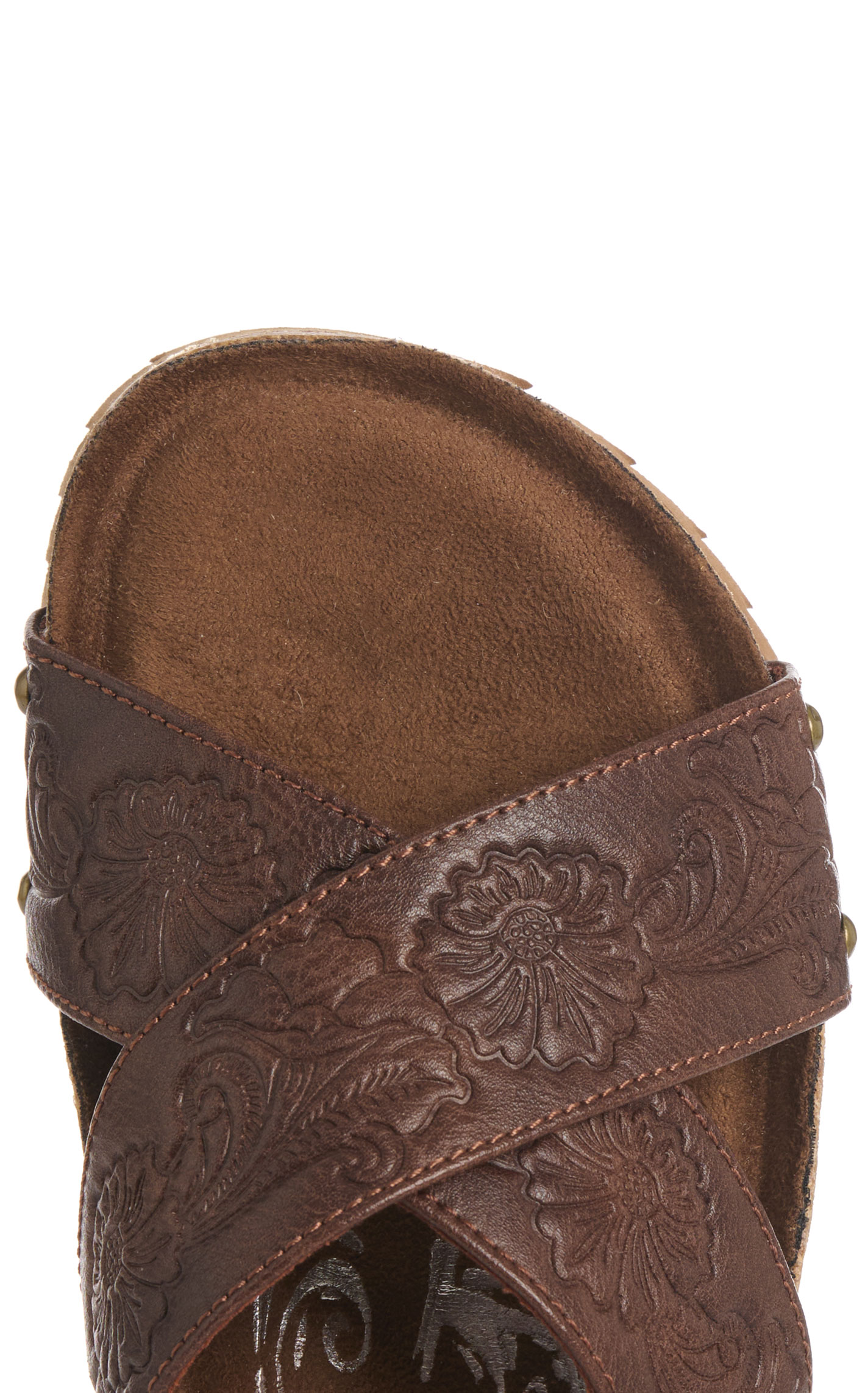 Very G Women's Brown Jaycee Embossed Faux Leather Slip-on Sandals