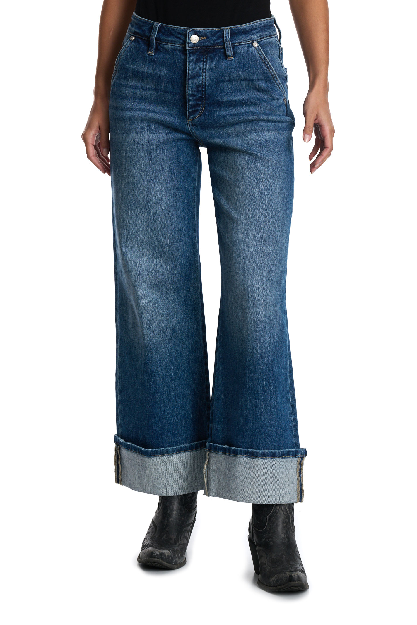 Rockin' C Women's Dark Wash Wide Trouser Leg Jeans
