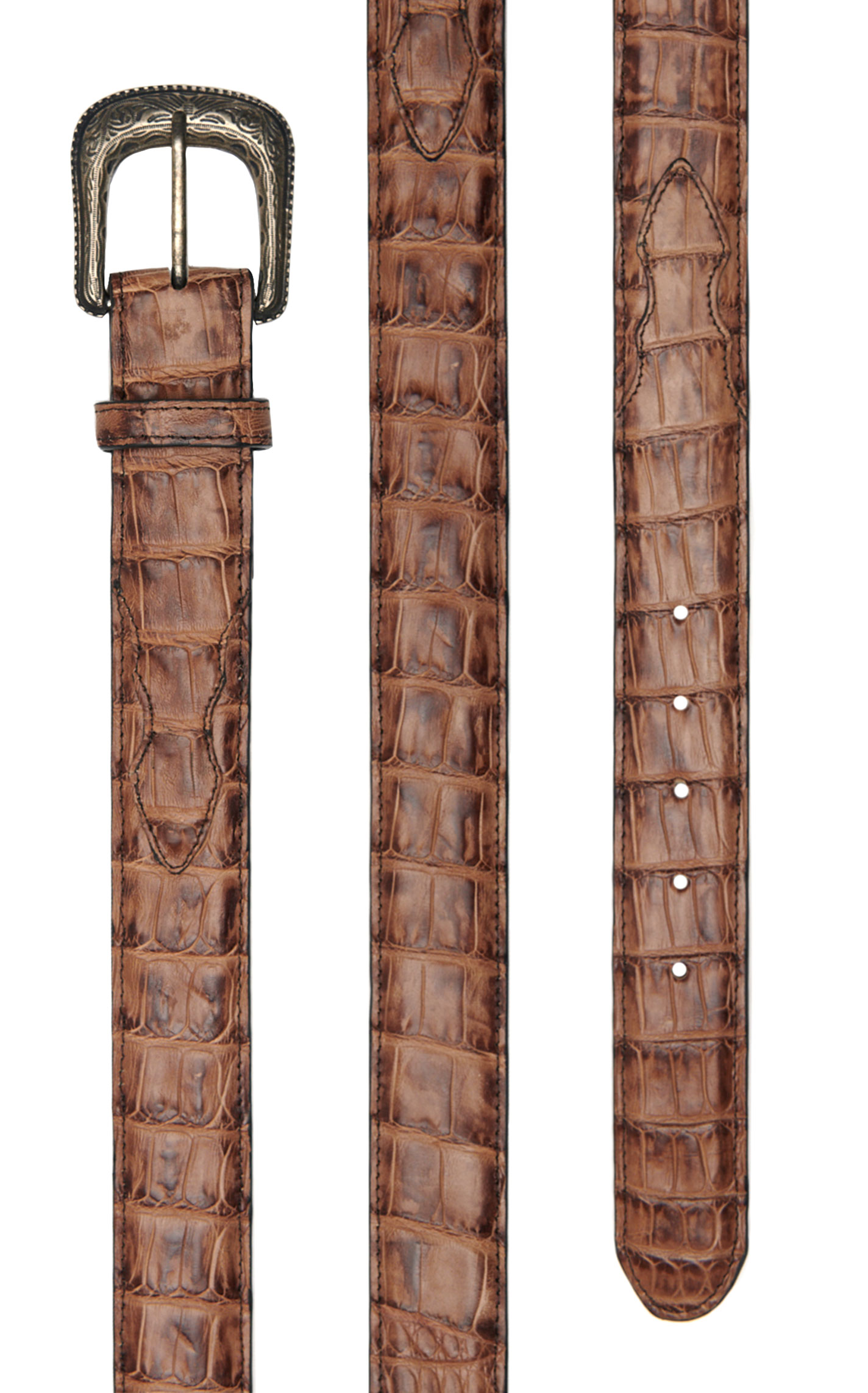 Cavender’s Men’s Chestnut Caiman Leather Belt