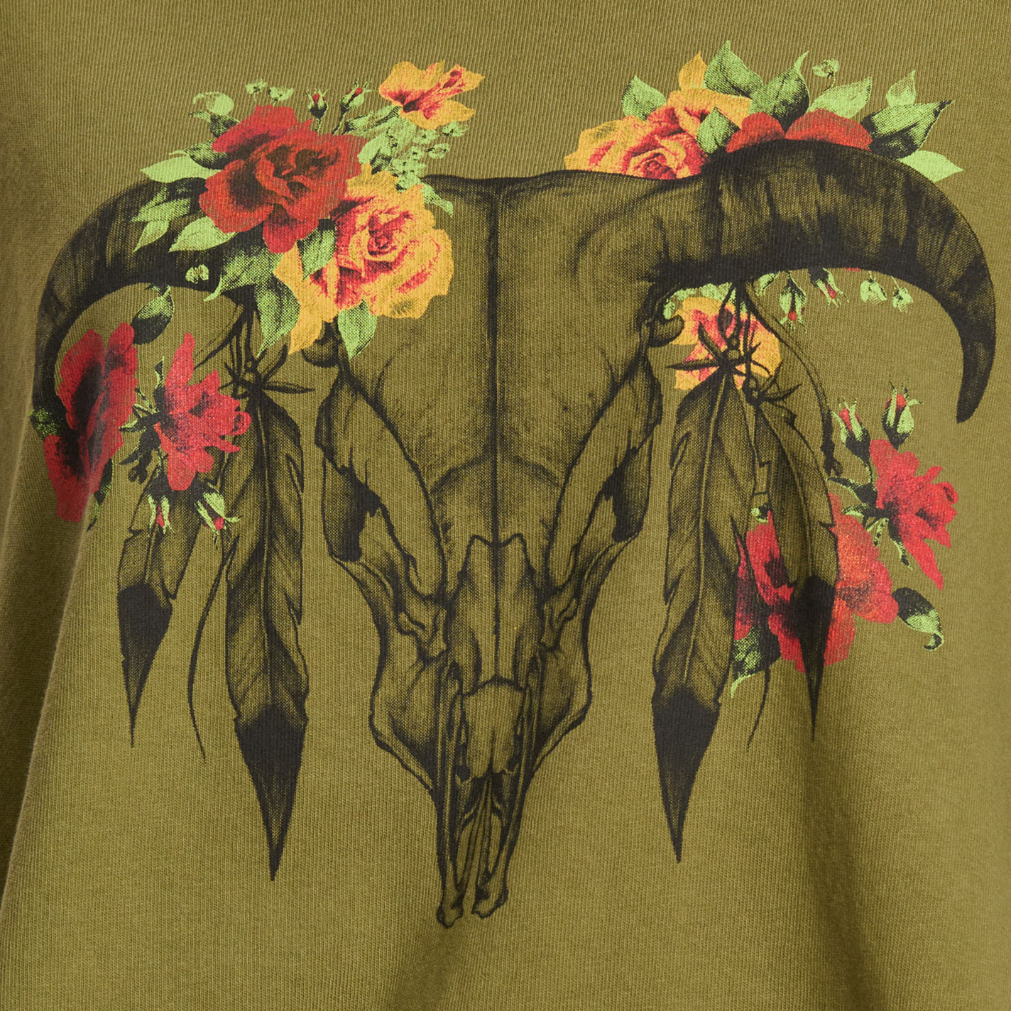 Double Zero Women's Moss Floral Skull Graphic T-Shirt