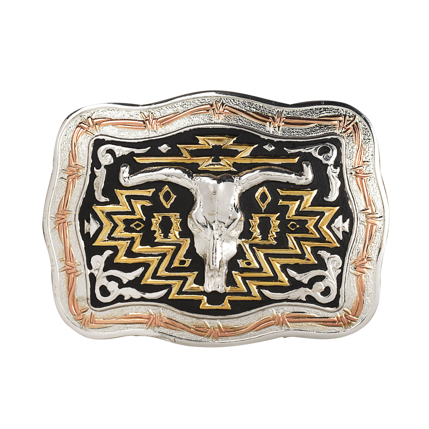 Crumrine Silver Gold & Copper Longhorn Belt Buckle