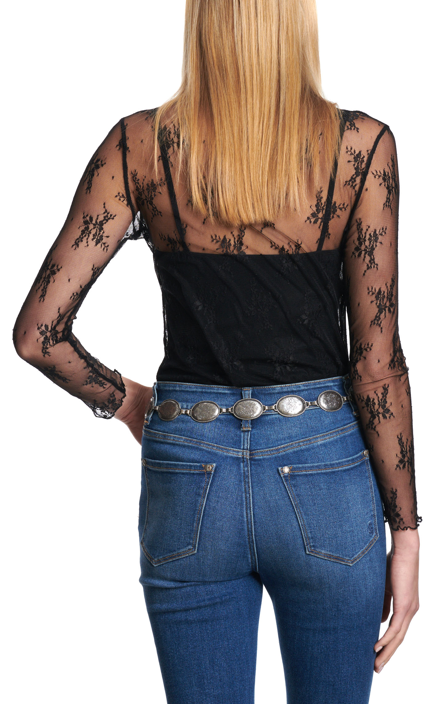 Rockin C Women's Black Lace Fine Mesh Top