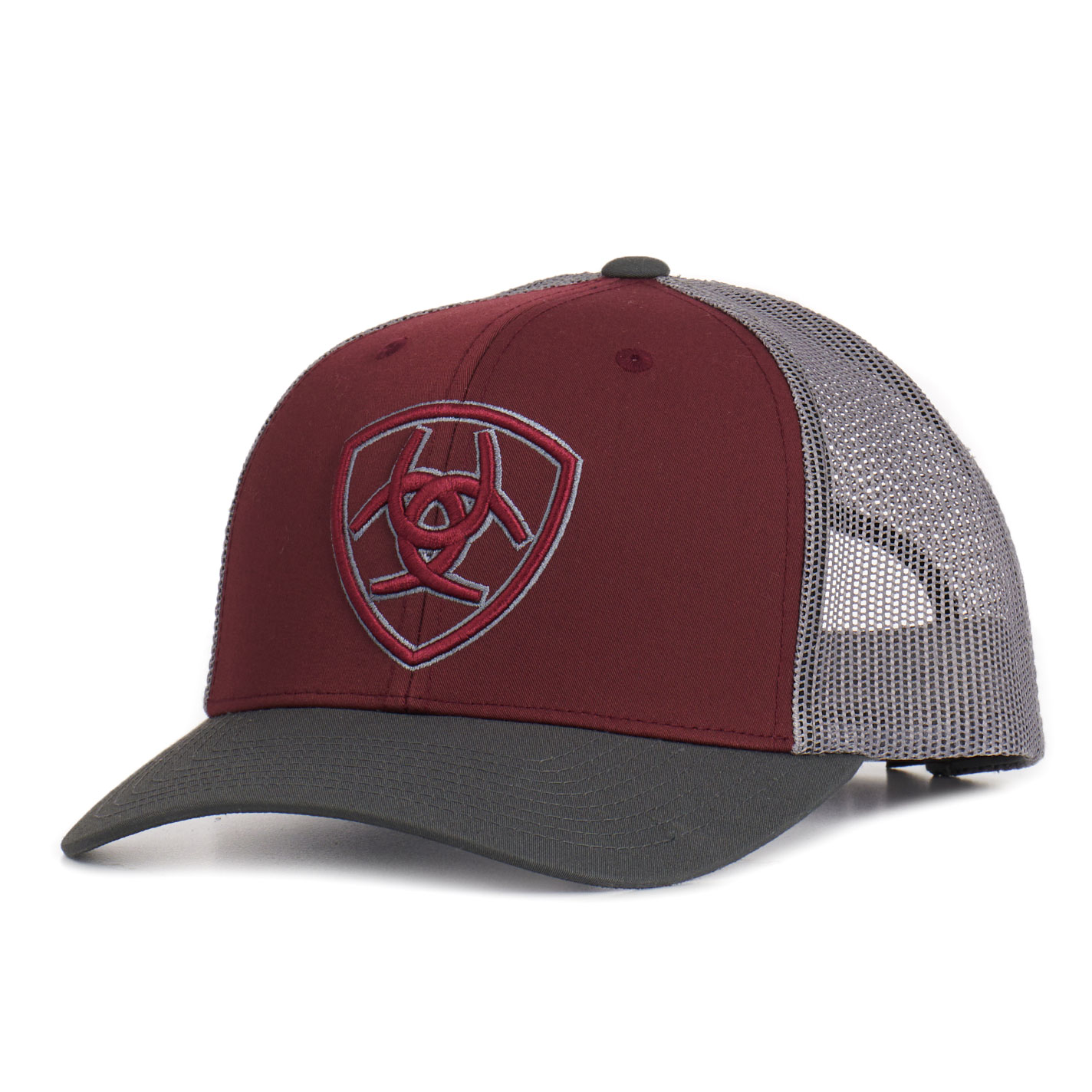 Ariat Men's Maroon & Gray Embroidered Logo Shield Cap