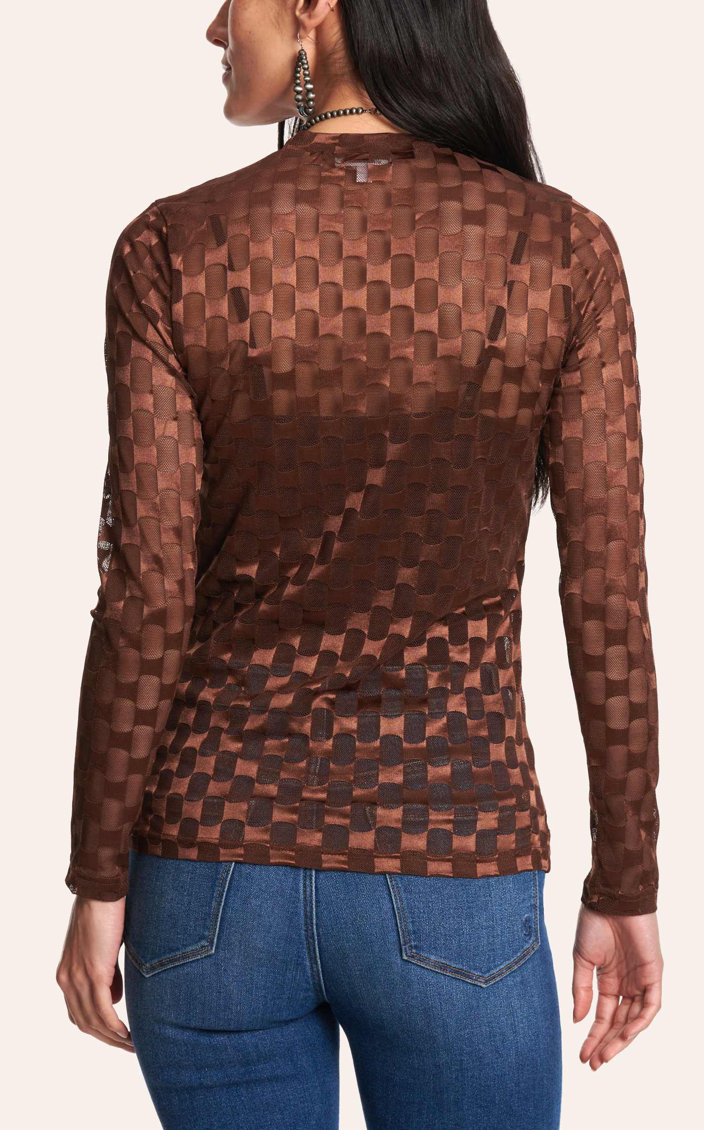 Threaded Pear Khaki Striped Checkered Mixed Print Chest Pocket Casual Plus Size Top