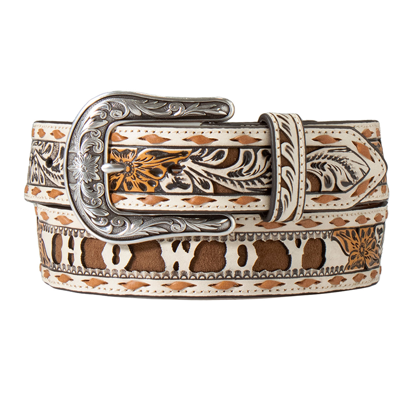 Angel Ranch Women's Cream & Butterscotch Howdy Western Belt