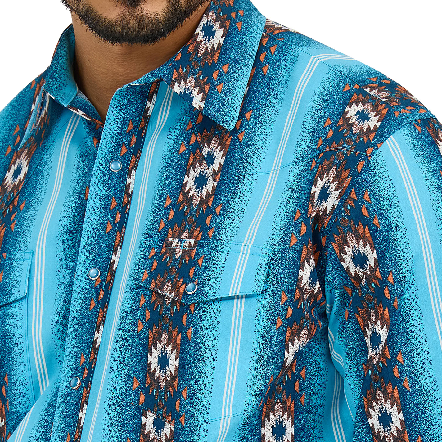 Checotah Men's Blue Aztec Stripe Western Shirt