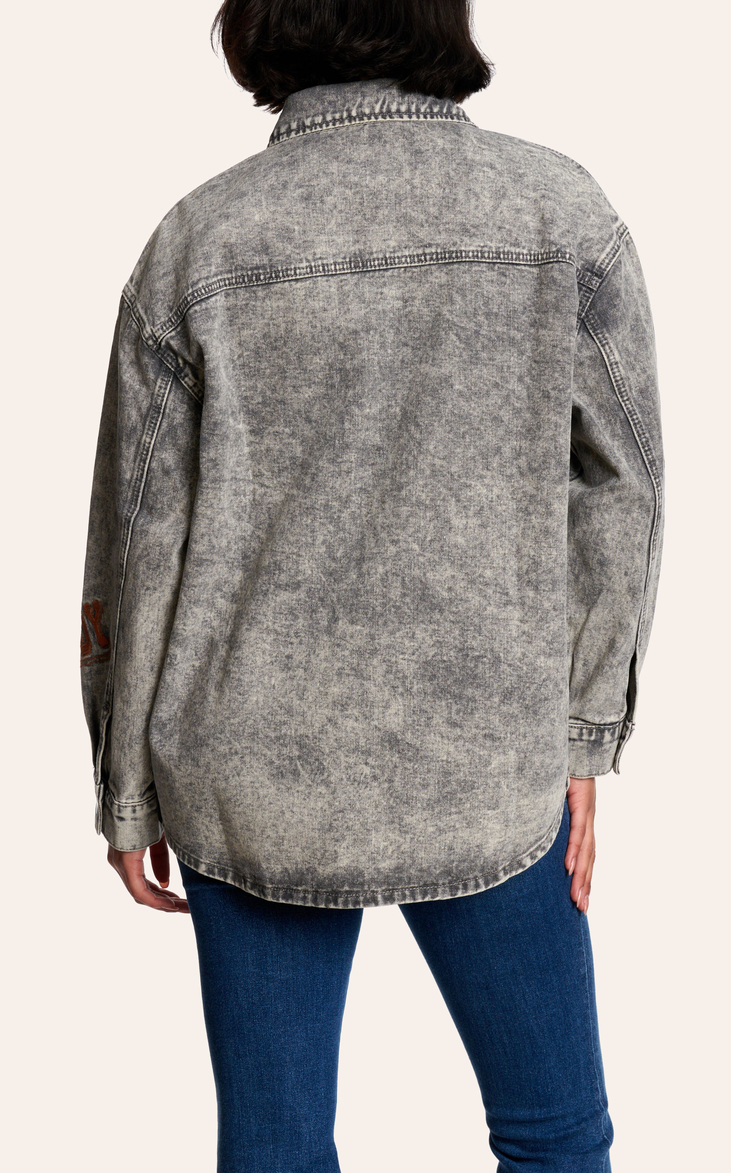 Dark Wash Denim Western Embroidered Shacket