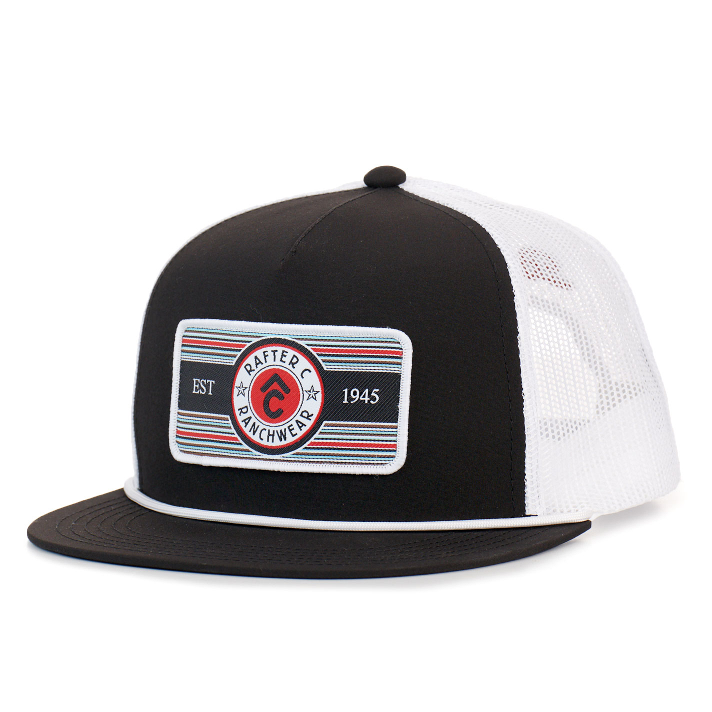 Rafter C Men's Black & White Rafter C Patch Flat Bill Cap