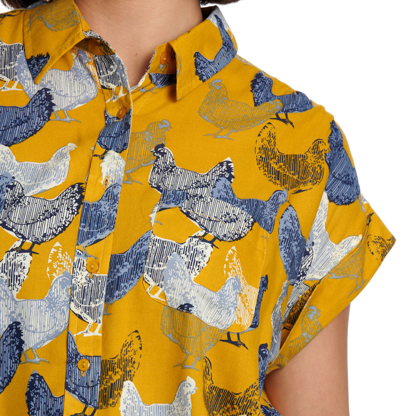 Cotton & Rye Women's Caramel Hen Print Button Up Top