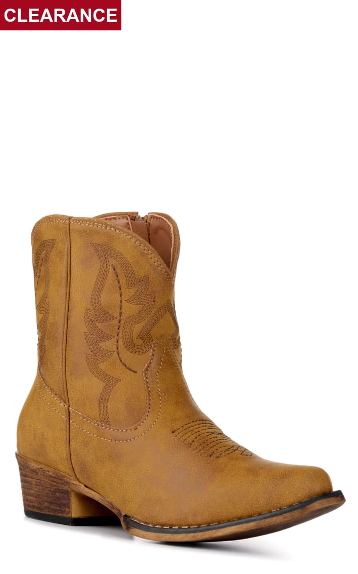 Roper Women's Tan with Scroll Embroidery Wide Square Toe Cowboy Boots