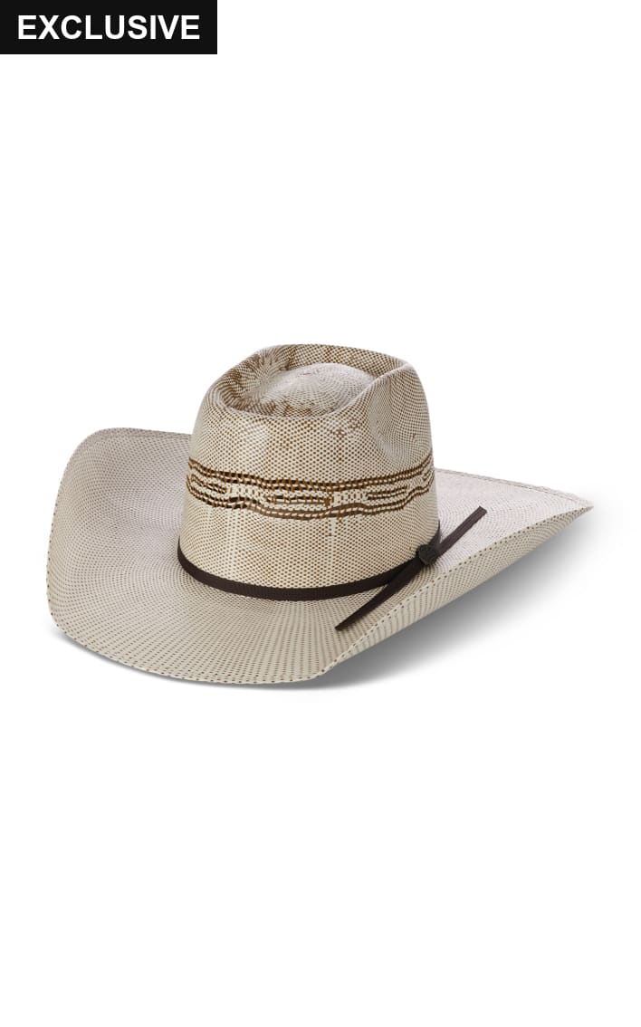 Rafter C Rowdy Ivory and Brown Brick Crown Bangora Straw Cowboy Hat