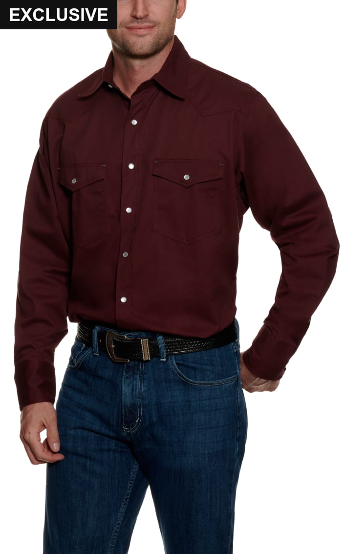 Cowboy Workwear WorkFlex Men's Burgundy Long Sleeve Work Shirt