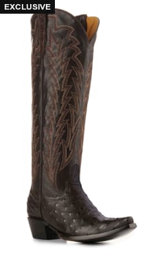 JRC & Sons Women’s Jacqueline Nicotine Full Quill Ostrich Snip Toe Tall Cowboy Boots