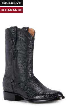 JRC & Sons Men's Shaw Caiman Belly Round Toe Exotic Roper Boot in Black