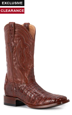 JRC & Sons Men's Drew Caiman Belly Wide Square Toe Exotic Cowboy Boot in Brandy