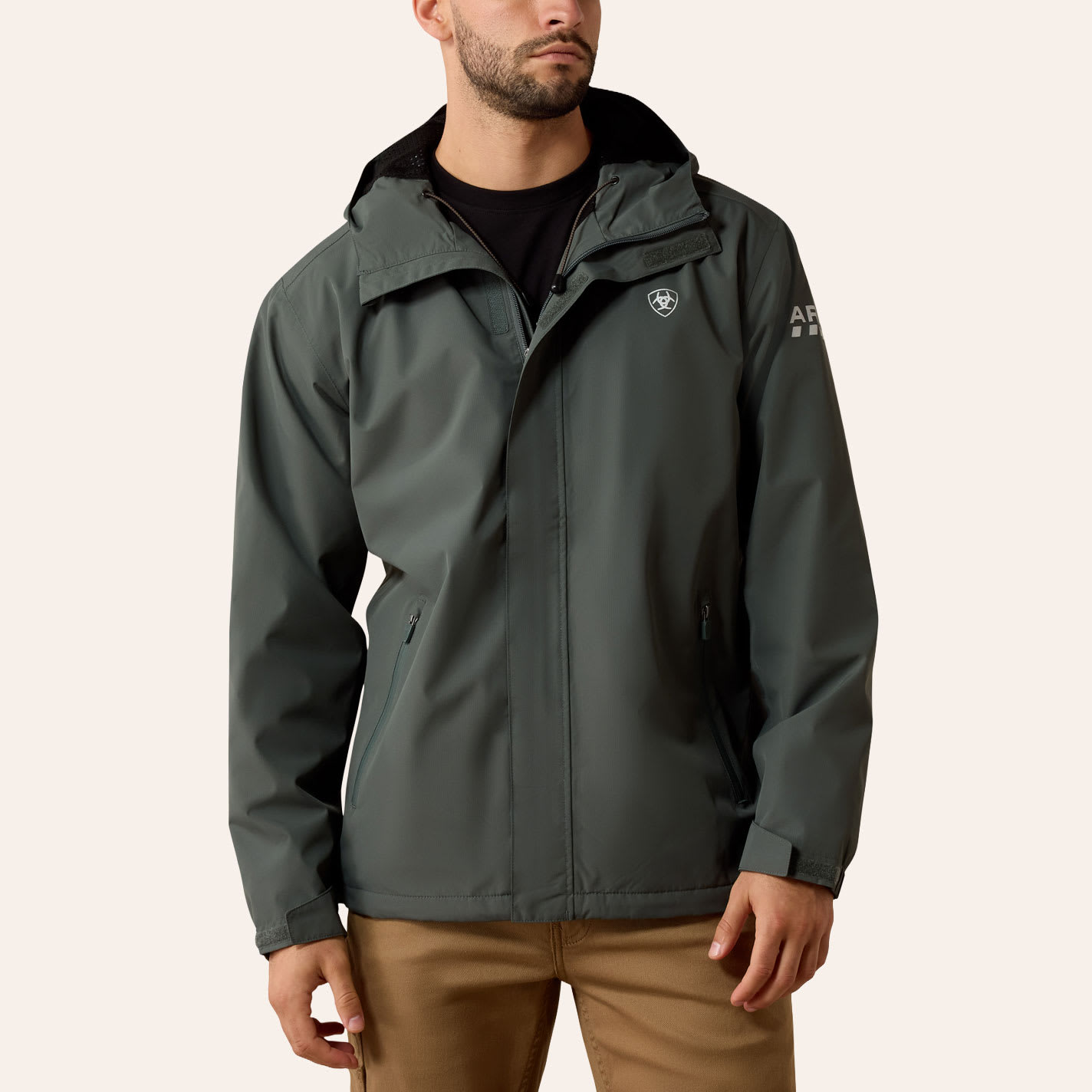 Ariat Men's Rebar Stormshell Steel Green Lightweight Waterproof Jacket